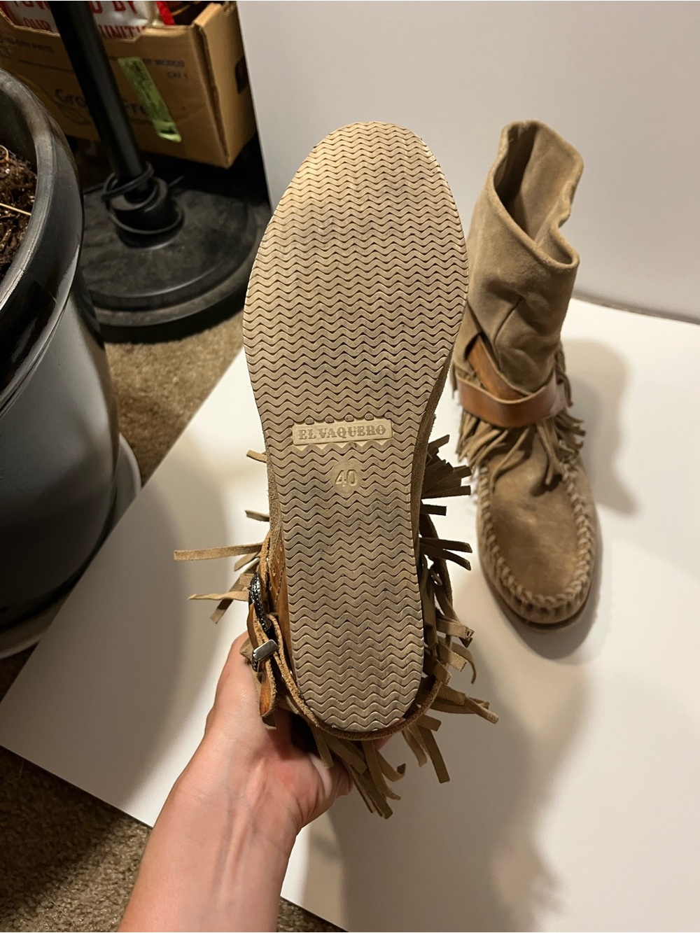 El Vaquero Apache Fringe Moccasin Boots | EU 40 US 9 | Handmade Italian Suede - Picture 4 of 11